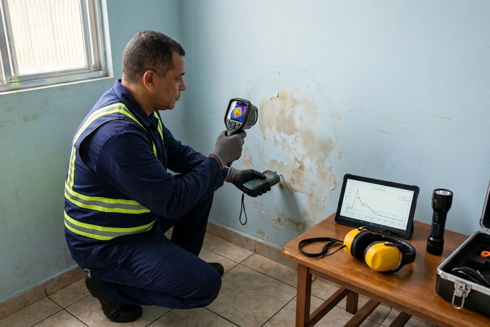 Caça infiltração em parede e laje em Canoas-RS